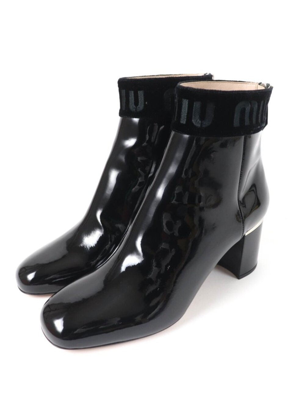 Miu Miu Logo Patent Leather Short Boots Black